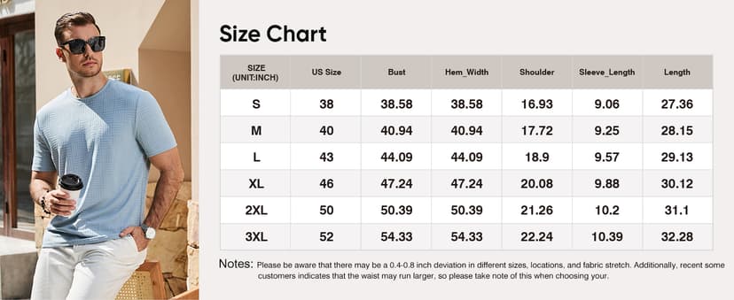 JMIERR Mens T-Shirt Casual Stretch Solid Crewneck Short Sleeve Tees Textured Shirts