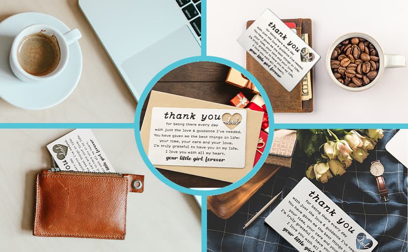 YODOCAMP Thank You Dad Engraved Wallet Card Inserts, Dad Gifts from Daughter, Birthday Father's Day Thanksgiving Christmas Valentines Gifts Card for Dad Father Papa