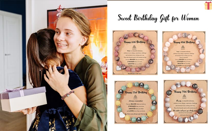 Yiyang 13th 16th 18th 21st 25th 30th 35th 40th 45th 50th 60th 65th 70th 75th 80th Birthday Gifts for Women, Natural Stone Bracelet Birthday Gifts for Women Mom Daughter Grandma Sister Coworker