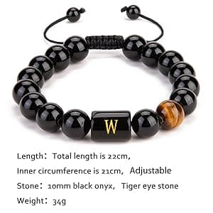 FRG Initials Bracelets for Men Letter Link Handmade Natural Black Onyx Tiger Eye Stone Beads Braided Rope Meaningful Bracelet
