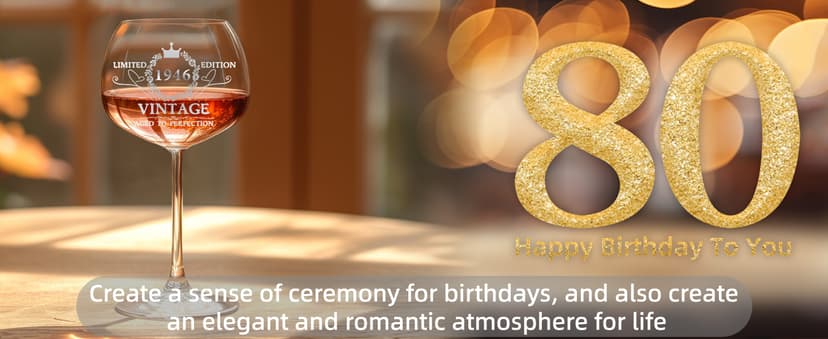 80TH Birthday Gifts for Women Vintage 1945 Engraved 80th Wine Glass, 80Year Old Birthday Decorations For Women, Funny 80 Bday Gifts Idea For Women, Friends, Daughter, Sister Mom - Turning 80 Present