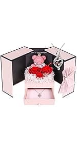 ADDWel Preserved Rose Gifts for Her, Forever Real Flowers with Sterling Silver Necklace for Wife Girlfriend Mom on Birthday Anniversary