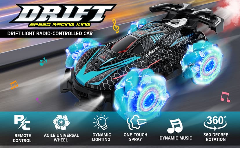 RC Stunt Car, Gesture Sensing RC Cars for Boys Girls, 2.4GHz 4WD Remote Control Car with 360° Rotating, Lights, Music, Spray, Toy Cars for Kids Age 6 7 8 9 10 11 12 Year Old Birthday Gifts
