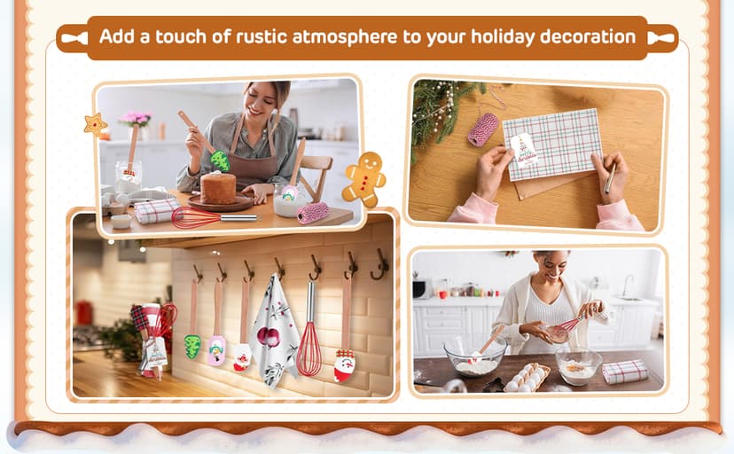 Mimorou 6 Sets Christmas Whisks Kitchen Gifts Stainless Steel Whisks Silicone Spatulas Towels Greeting Cards Rope for Neighbor Employee Baking Gift Xmas Cooking Supplies