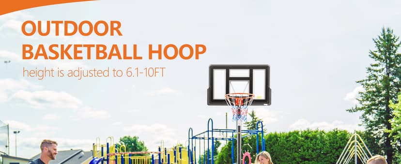 Sweetcrispy Portable Basketball Hoop Outdoor 6.1-10FT Adjustable Height, 44 Inch Shatterproof Backboard/Shock Absorbent Rim, Fillable Base, 2 Wheels for Backyard/Driveway