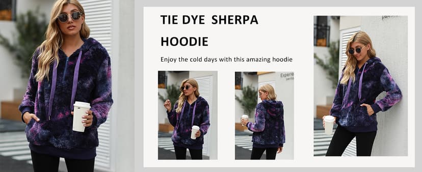 ReachMe Womens Oversized Sherpa Pullover Hoodie with Pockets Fuzzy Fleece Sweatshirt Plaid Fluffy Jacket Coat