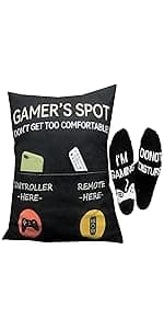 Grandpa Gifts,2-Pocket Grandpa’s Spot Throw Pillow Covers 18x18 Inch + Engraved Spoon, Fathers Day Birthday Christmas Thanksgiving Day Gifts for Papa, Granddad