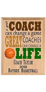 Basketball Coach Gift Plaque - Coaches Recognition Award Trophy - SIGNABLE PERSONALIZED For Team Signatures & Thank You Notes - Solid Wood - 8.5in x 11in x .75in (Basketball Coach)