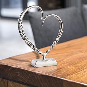 10 Year Anniversary Tin Gifts for Her Him Gift 10th Wedding Anniversary for Couples Wife Husband Men, Hand Forged Tin Aluminum Heart Art Keepsake Home Decor Artwork