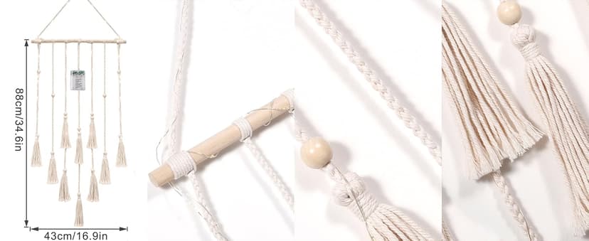 Homecor Hanging Photo Display Wall Decor, Macrame Wall Hanging Boho Room Bedroom Decor, Picture Frame Collage Board with Light 30 Clip, Christmas Teenage Teen Girl Gifts Ages 10 11 12 13 14 Years Old