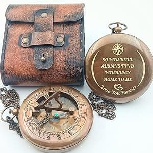 So You Can Always Find Your Way Back to Me - Personalized Sundial Compass - Luxury Gift - Anniversary Sundial Compass - Brass Compass Personalised Gifts for Men with Engraved Message, 3 inch