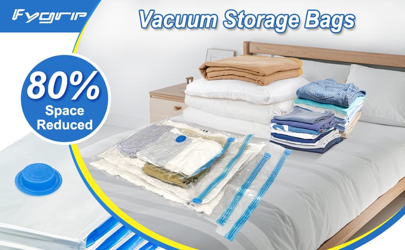 16 Pack Vacuum Storage Bags with Hand Pump, 4 Jumbo + 4 Large + 4 Medium + 4 Small Plastic Packaging Bags, 80% Space Saver Vacuum Seal Bags for Clothing, Travel Lugggage, Blankets, Comforters