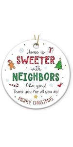 Neighbors Ornament 2025 - Thank You Gifts for Good Neighbors and Friends Next Door, Xmas Appreciation Gift for Women Man, Ceramic Ornaments for Christmas Tree Decor, Cute for Neighbor