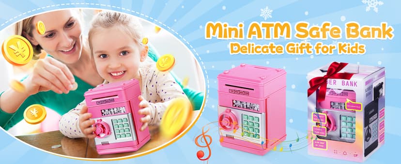 Refasy Piggy Bank Cash Coin Can ATM Bank Electronic Coin Money Bank for Kids Age 3-12, Money Savings Box Mini ATM Coin Bank Toys Gifts for 3 4 5 6 7 8 9 10 11 12 Year Old Boys Girls