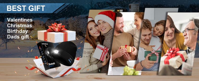 Stocking Stuffers Gifts for Men, LED Bluetooth Beanie Hat, Christmas Birthday Gifts for Men Dad Him Husband Grandpa, White Elephant Gifts for Adults, Camping Hiking Accessories Cool Gadgets