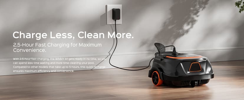 Robotic Pool Vacuum for Above Ground Pools, Dual Filters, Self-Parking, 120-Min Runtime & 2.5h Fast Charging, Powerful Suction, Ideal for Flat Pools up to 1076 sq.ft (Black Tangerine)