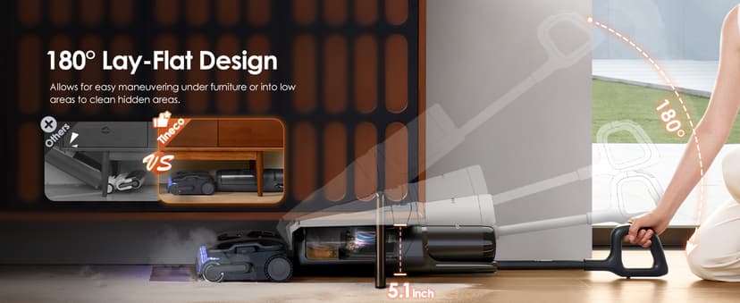 Tineco Floor One S7 Stretch Steam Cordless Wet Dry Vacuum Steam Mop All-in-One, 320℉ HyperSteam, 180° Lay-Flat, Anti-Tangle Design, FlashDry Self-Cleaning, Up to 75 Min Runtime