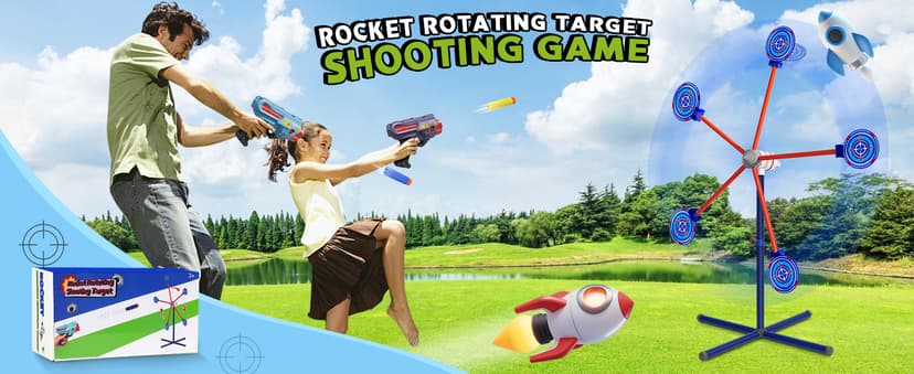Rocket Shooting Games Toys with Rotating Target 2 Toy Guns 20 Foam Darts Kids Outdoor Toys for Boys Age 5 6 7 8 9 10+ Year Old Carnival Games Compatible with Nerf Guns