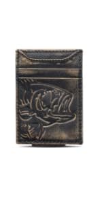 House of Jack Co. Bass Fish Bifold Wallet for Men and Outdoorsmen with Two ID Windows, Full Grain Cowhide Leather Wallet, Black