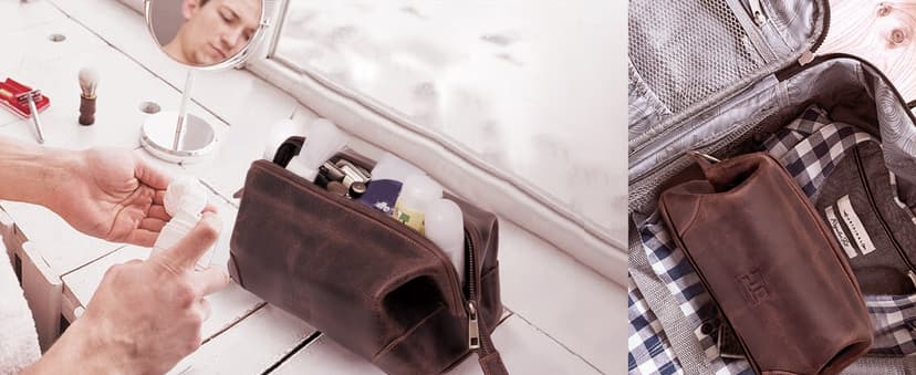 HLC Leather Toiletry Bag for Men - Best Gift for Men - Premium Genuine Leather Dopp Kit Shaving Kit Organizer Travel Kit Pouch Bag for Men - Large Size - Rustic Brown