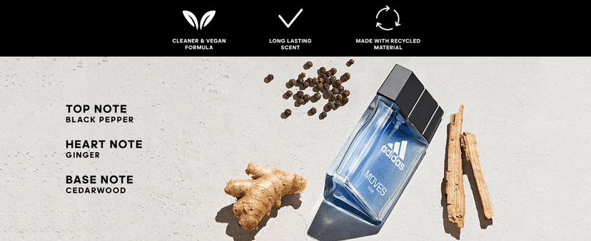 Adidas Moves Him Eau de Toilette 1 fl oz (Pack of 1), Notes of Green Apple, Cedarwood, Musk, Men's Fragrance, Long Lasting, Sporty Fragrance, Travel Size