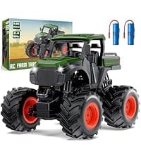 Remote Control Tractor Toy, Kids RC Tractor Set & Truck and Trailer Front Loader - Metal Car Head/8 Wheel/Light, Toddlers Farm Vehicle Toys for 3 4 5 6 7 8 9 Year Old Boys Girls Birthday Gift