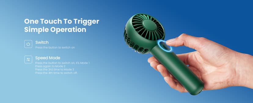Gaiatop Mini Portable Fan, Navy Green, Cute Design, Rechargeable Battery, Handheld and Desktop, Small and Light