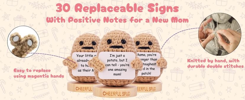 New Mom Gifts for Women - Tiny Potato with 30 Empowering Signs for New Moms - Gift for First Mothers Day - Postpartum Gift Idea for 1st Time Mother | Emotional Support Crochet for Moms After Birth