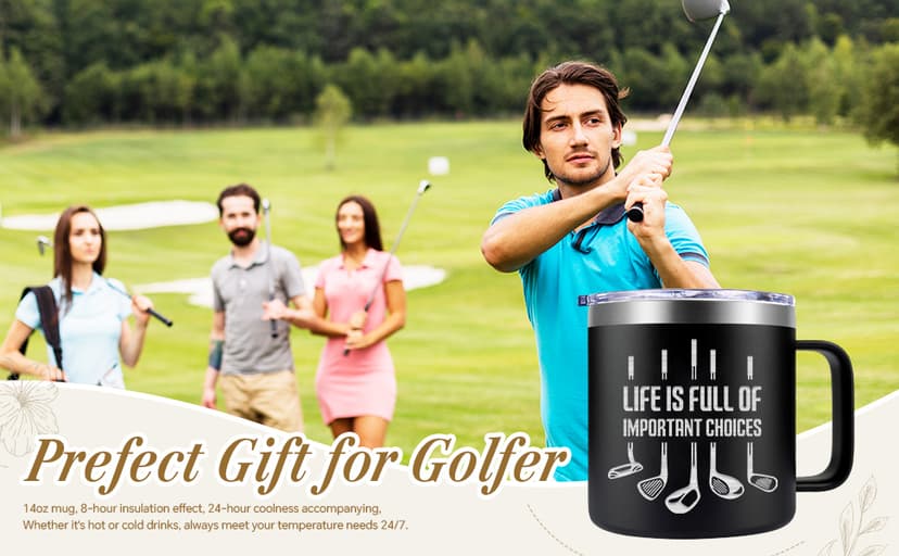 Fufendio Golf Gifts for Men, Women - Unique Mens Golf Gift for Christmas, Birthday - Cool Gifts for Golfers, Dad, Grandpa - Life Is Full of Important Choices, 14oz Golfer Coffee Mug