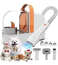 Dog Grooming Vacuum, Dog Grooming Kit with Pet Clippers, 12,000Pa Pet Hair Vacuum for Dogs, Low Noise Home Cleaning Tool in 1, PG10