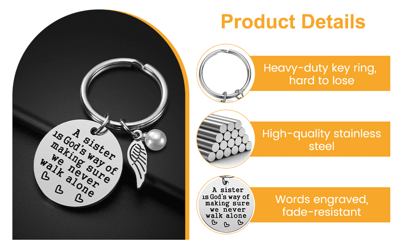Sister Gift - A Sister is God's Way of Making Sure We Never Walk Alone KeychainJewelry Christmas Birthday Gifts for Sisters from Sisters