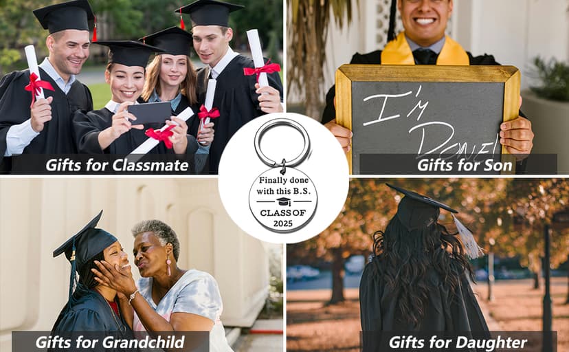 KINMES Funny College Graduation Gifts for Him Her 2025 College High School Master Degree Graduation Gifts, Senior Gift for Son Daughter Class of 2025 Keychain, Senior Night Gift for Graduate Friends