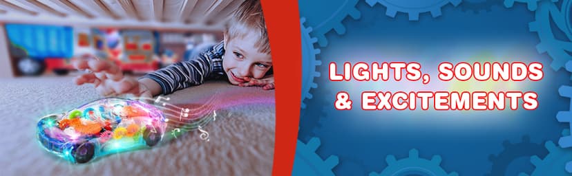 ArtCreativity Light Up Transparent Sensory Car Toy for Kids, 1PC, Bump and Go Toy Car with Colorful Moving Gears, Music, and LED Effects, Easter Toys for Toddlers, Great Birthday Gift Idea