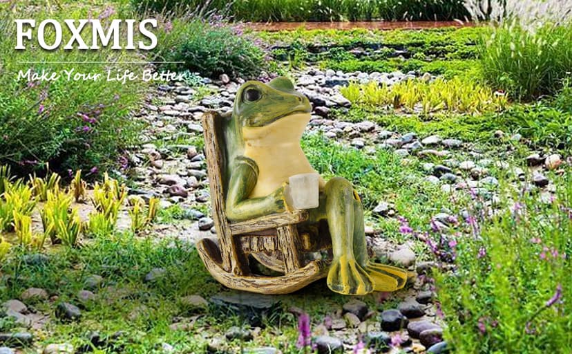 Miniature Frog Garden Statue Gifts Christmas Decorations Fairy Garden Accessories Outdoor Lights Solar Garden Frog Decor Art Housewarming Gift for Patio,Yard,Lawn Ornament,3.89"x2.36"x3.93