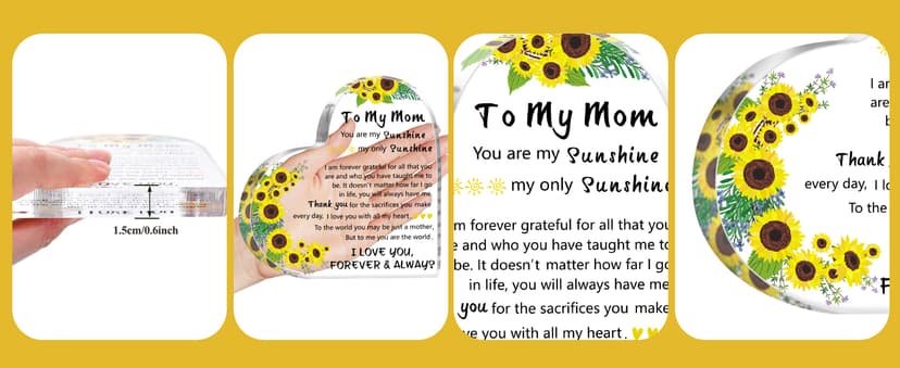 Gifts for Mom, 5.9×5.9 inch Delicate Heart Plaque, Mom Birthday Sign Present Idea, First Mothers Day Christmas Stocking Stuffers Birthday Acrylic Gifts for Mama Stepmom, Christmas Gifts for Mom