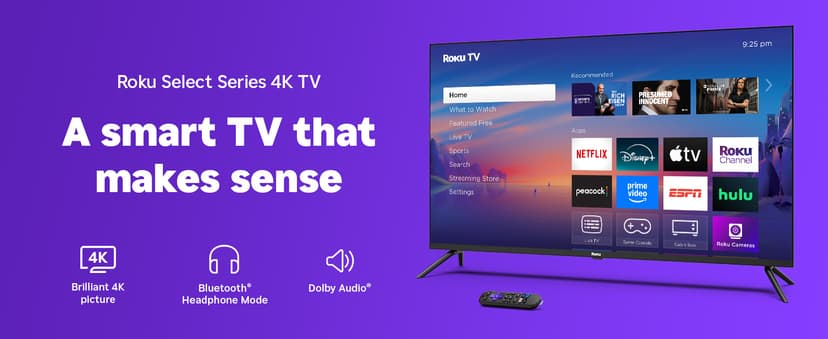 Roku Smart TV 2025 – 50-Inch Select Series, 4K HDR TV – RokuTV with Enhanced Voice Remote – Flat Screen LED Television with Wi-Fi for Streaming Live Local News, Sports, Family Entertainment