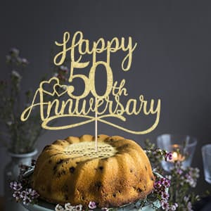 Sleyberoy golden Glitter Happy 50th Anniversary Cake Toppers -Wedding Anniversary Party Decorations, 50th Wedding Anniversary, Company Anniversary Party, Birthday Party Decorations