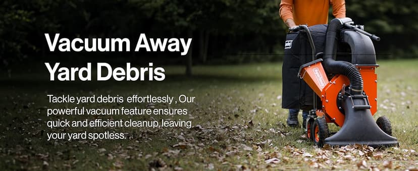 SuperHandy Leaf Vacuum & Wood Chipper - 7 HP 209CC Gas Engine, 10:1 Mulch Ratio, 6 Bushel Bag Capacity, Castor Wheels, Dual Function: Walk-Behind Leaf Vacuum Mulcher & Wood Chipper