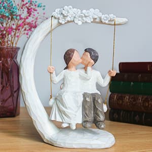 jinhuoba Romantic Wedding Couple Figurines, Hand Painted Loving Together Sculpture, Best Valentine Marriage Anniversary Weddings Engagement Gifts for Couple Wife Women Her