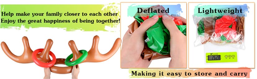 2 Set Inflatable Reindeer Antlers Ring Toss Game, Christmas Games for Family Party Great for Adults and Kids
