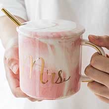 Jumway Mr and Mrs Coffee Mugs - Wedding Gifts for Bride and Groom - Gifts for Bridal Shower Engagement Wedding and Married Couples Anniversary - Ceramic Marble Cups 14 Oz Pink